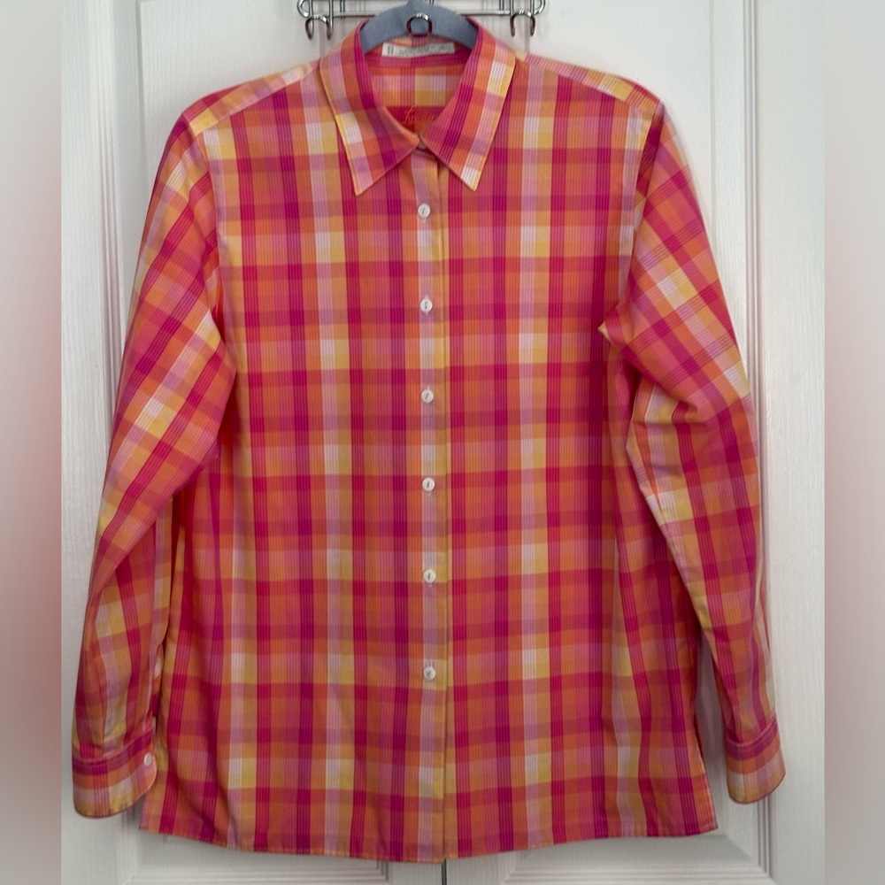 FOXCROFT Women’s  Vibrant Pink and Orange Plaid Fabric, size 8